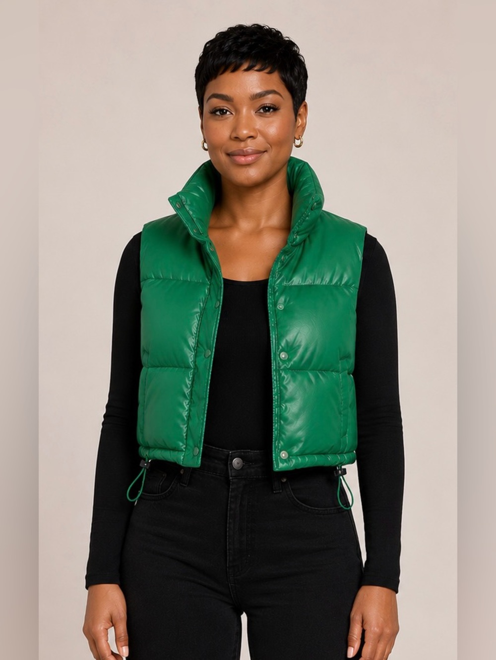 Faux Leather Live Tree Puffer Vest - Size Small - Vegan Leather NWT